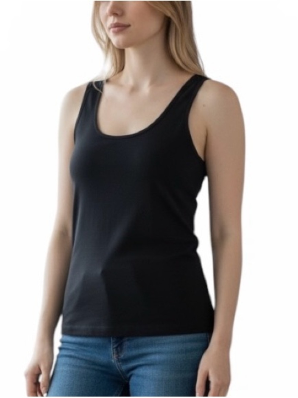 DKNY Liquid Jersey Tank Top Size S Black Scoop Neck Sleeveless Basic Cami Tee